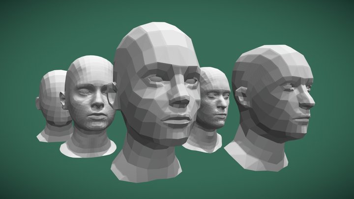 Low poly Female & Male head collection 3D Model