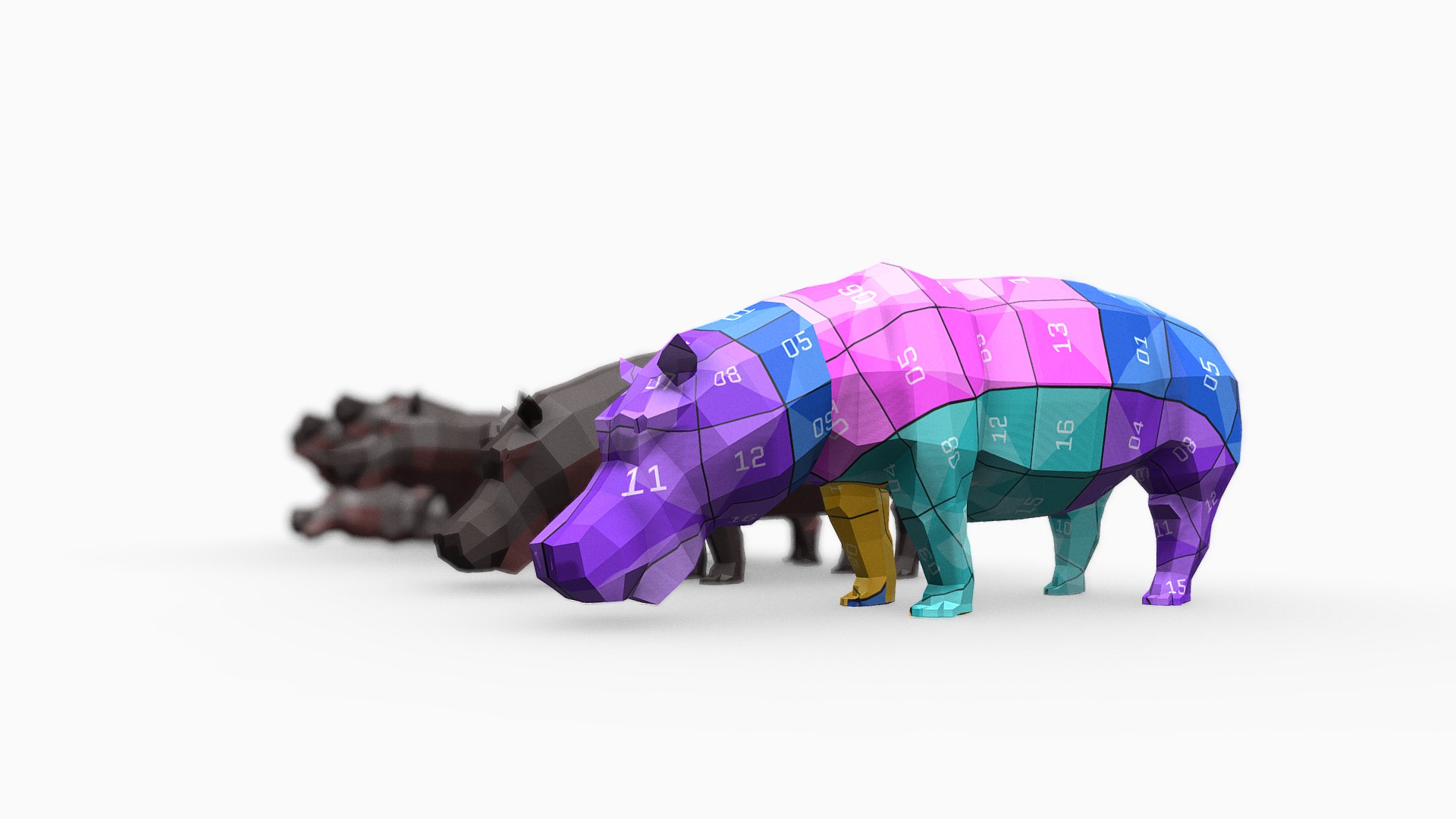 3D model Hippo - This is a 3D model of the Hippo. The 3D model is about a toy dinosaur with a purple and yellow body.