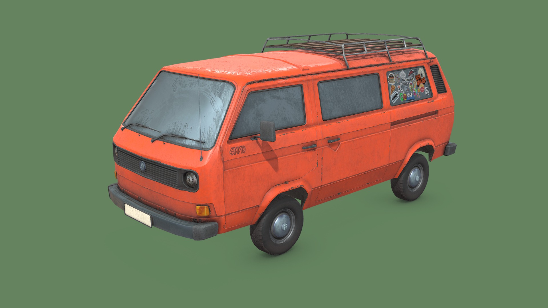 3D model VW T3 Bus Syncro - This is a 3D model of the VW T3 Bus Syncro. The 3D model is about a small orange van.