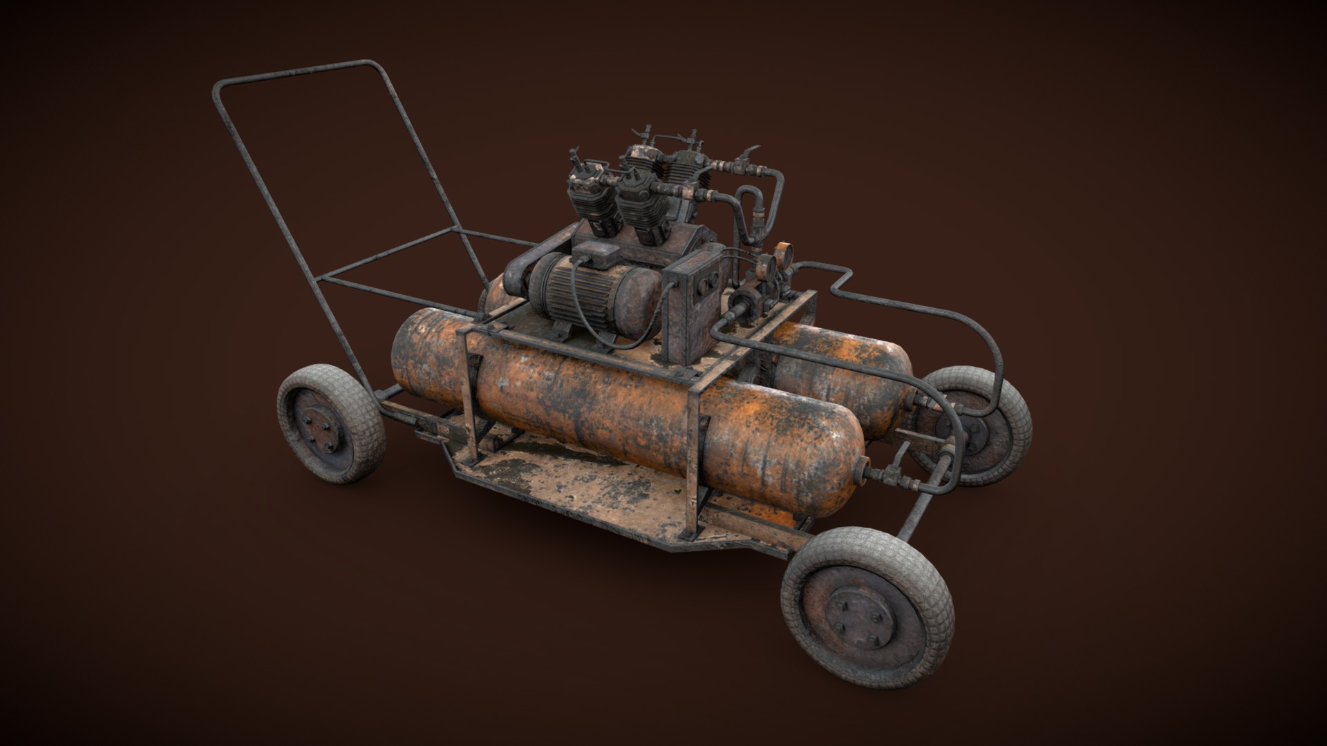 3D model Rusted machinery device - This is a 3D model of the Rusted machinery device. The 3D model is about a metal robot with wheels.