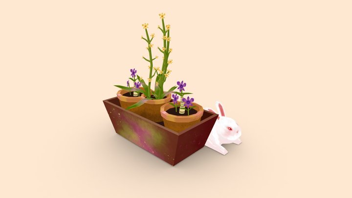 Rabbit And Plants 3D Model