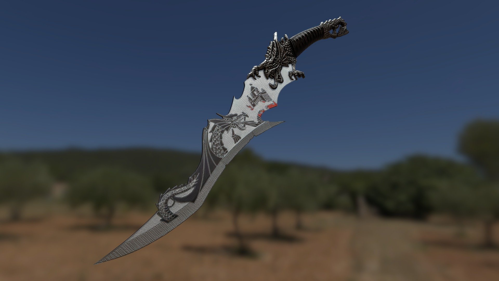 Dragon and castle fantasy knife