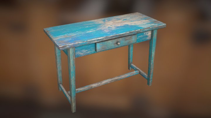 Low Poly Old Vintage Table Desk - Wooden Table 3D Model