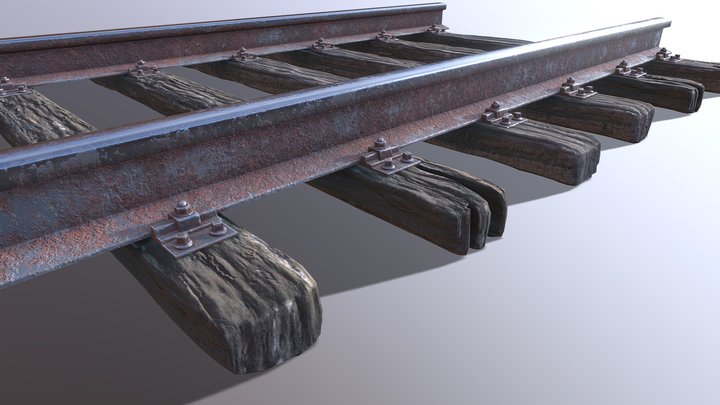 Old wood track ballast with railway 3D Model