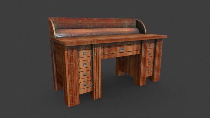 Vintage Wooden Desk 3D Model