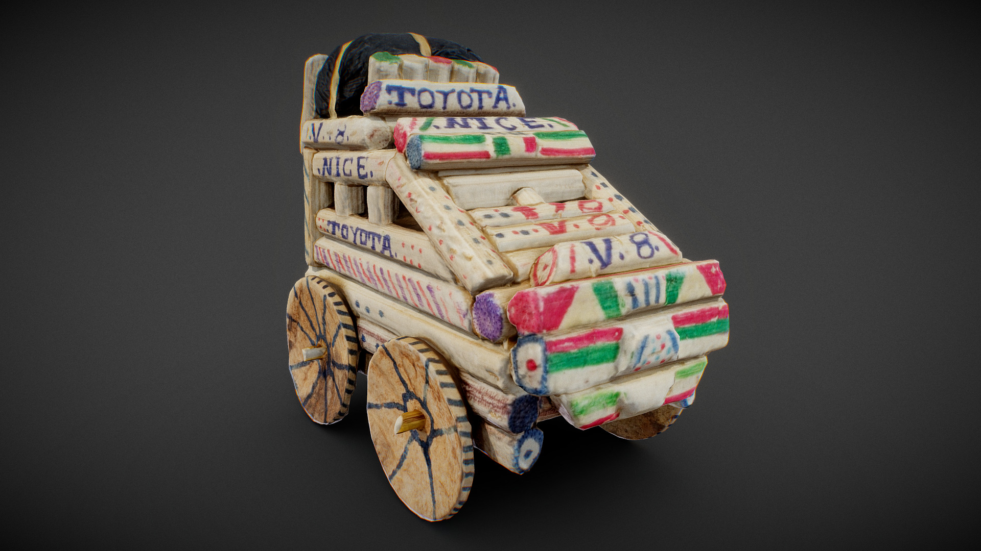3D model Wooden Toy Car - This is a 3D model of the Wooden Toy Car. The 3D model is about a stack of wrapped candy.