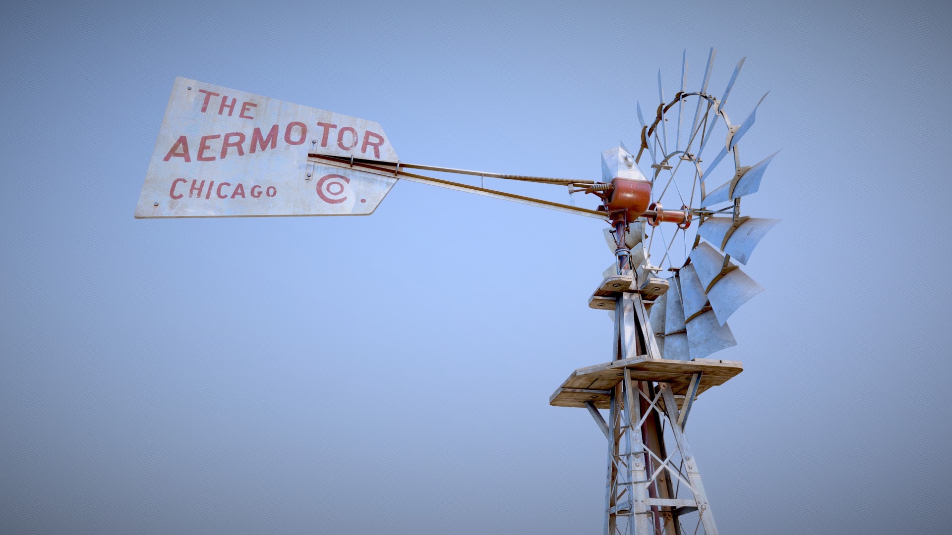 3D model Aermotor Wind Mill - This is a 3D model of the Aermotor Wind Mill. The 3D model is about a sign on a pole.