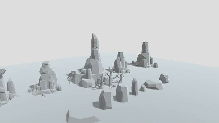 Low Poly Rocks, Hills, Trees 3D Model