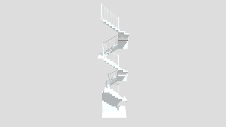 N Shaped Three Floors Staircase 3D Model