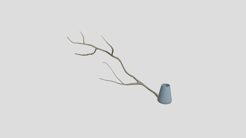 Dried Branch In Grey Pottery