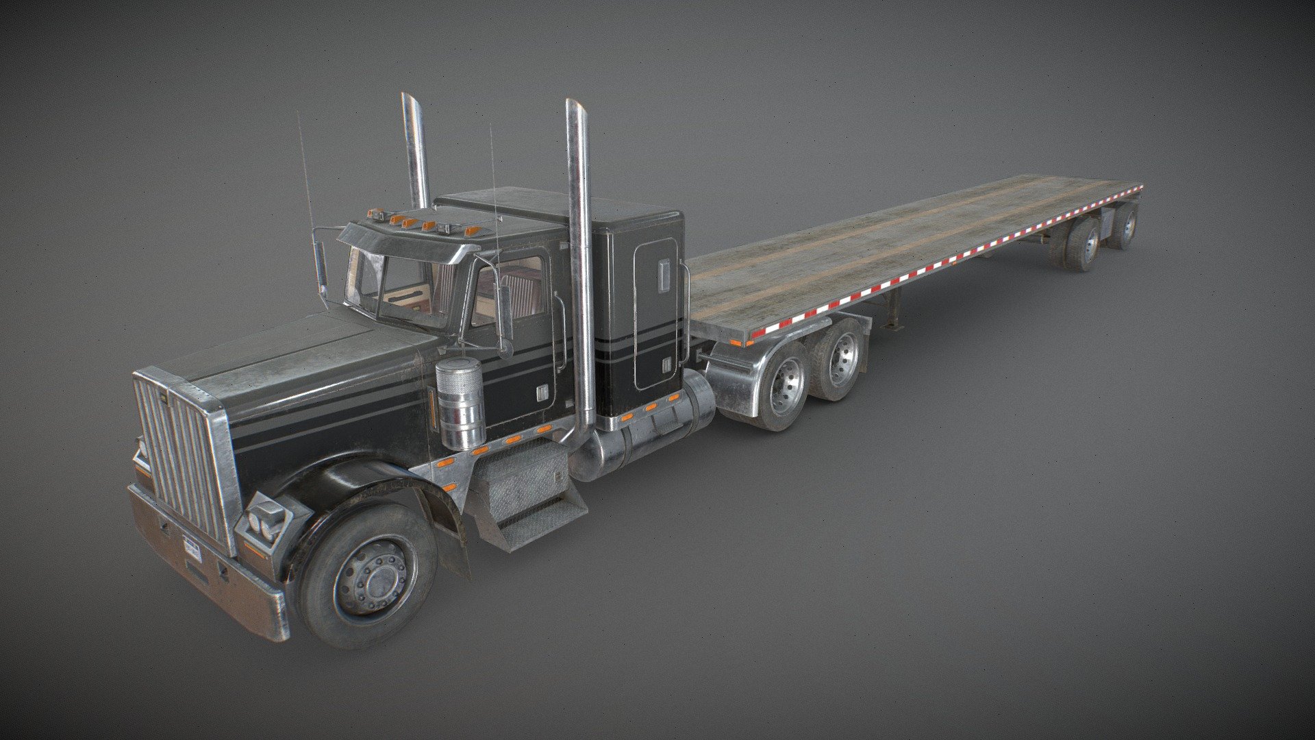 Flat Top Semi Truck Flatbed Trailer - Low Poly - Buy Royalty Free 3D ...