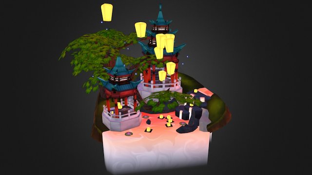 Chinese Pagoda Diorama 3D Model