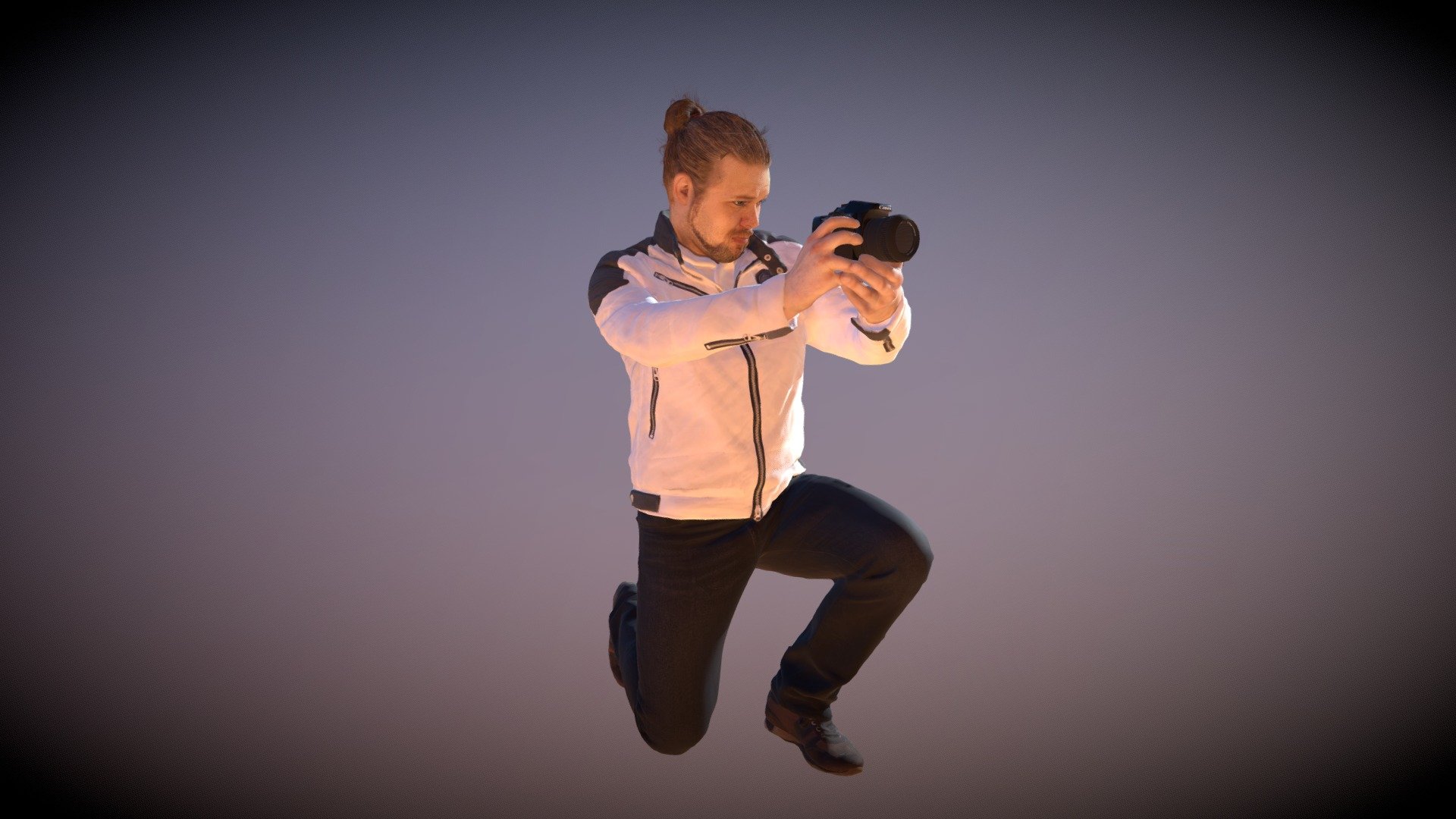 Casual Man Photographer Kamil Kneeling