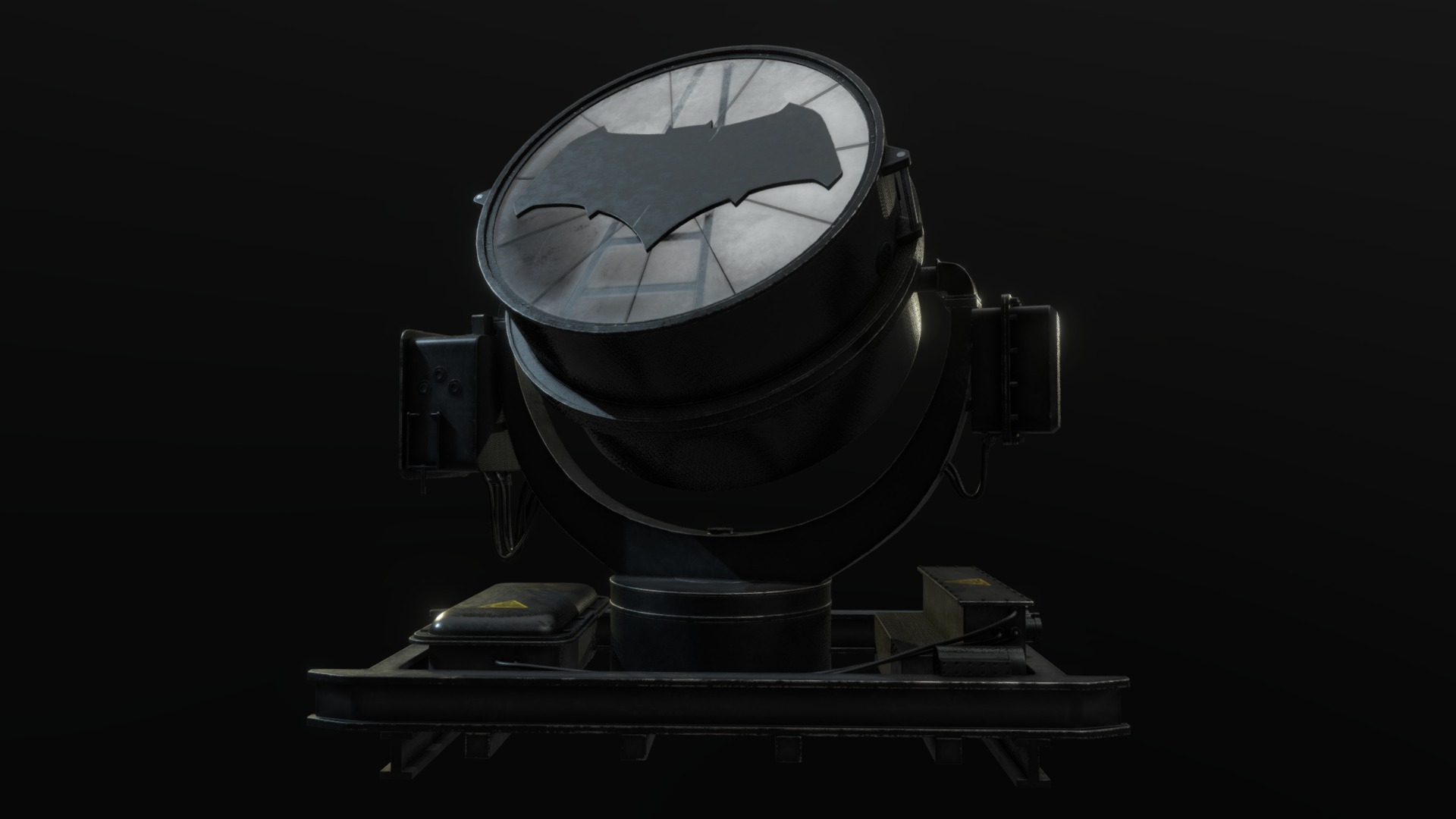 3D model Bat signal - This is a 3D model of the Bat signal. The 3D model is about a round black object with a round metal object on top.