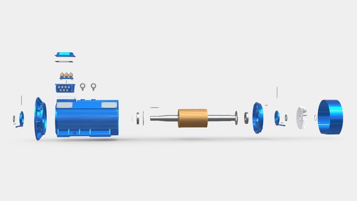 Exploded view 560Hp Electric Motor - 3D CAD 3D Model