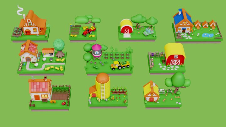 Cartoon Farm Islands / Exteriors 2 3D Model