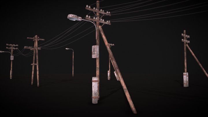 Abandoned street lights pack 3D Model