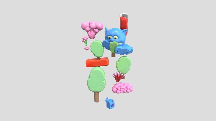 Whimsical Clayland Scene 3D Model