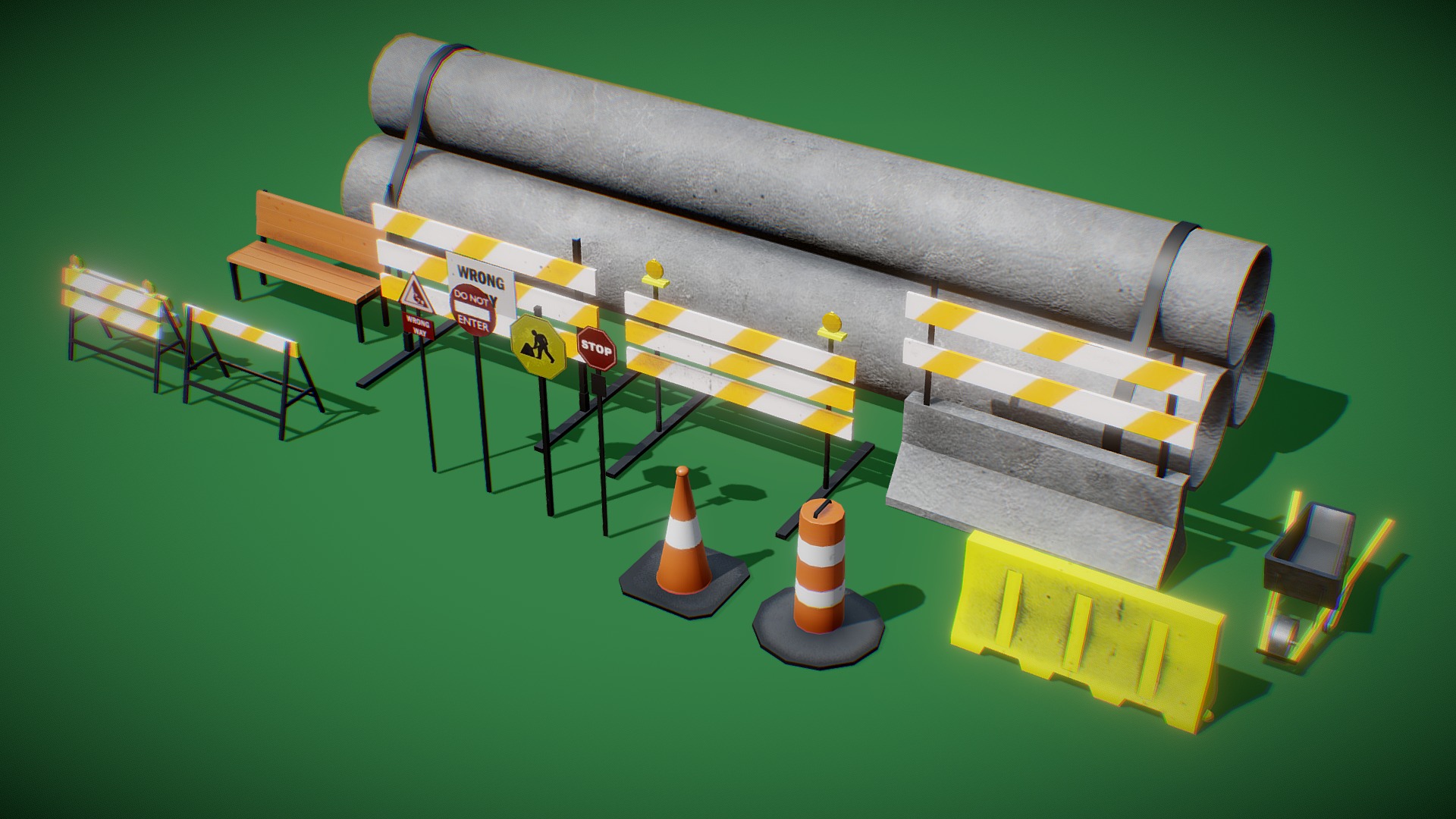 3D model Low poly Road Assets for Game and AR VR - This is a 3D model of the Low poly Road Assets for Game and AR VR. The 3D model is about a game board with pieces.