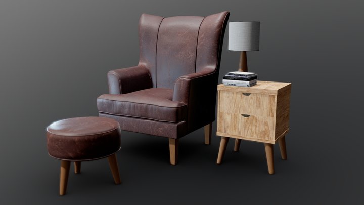Leather Chair Set 3D Model