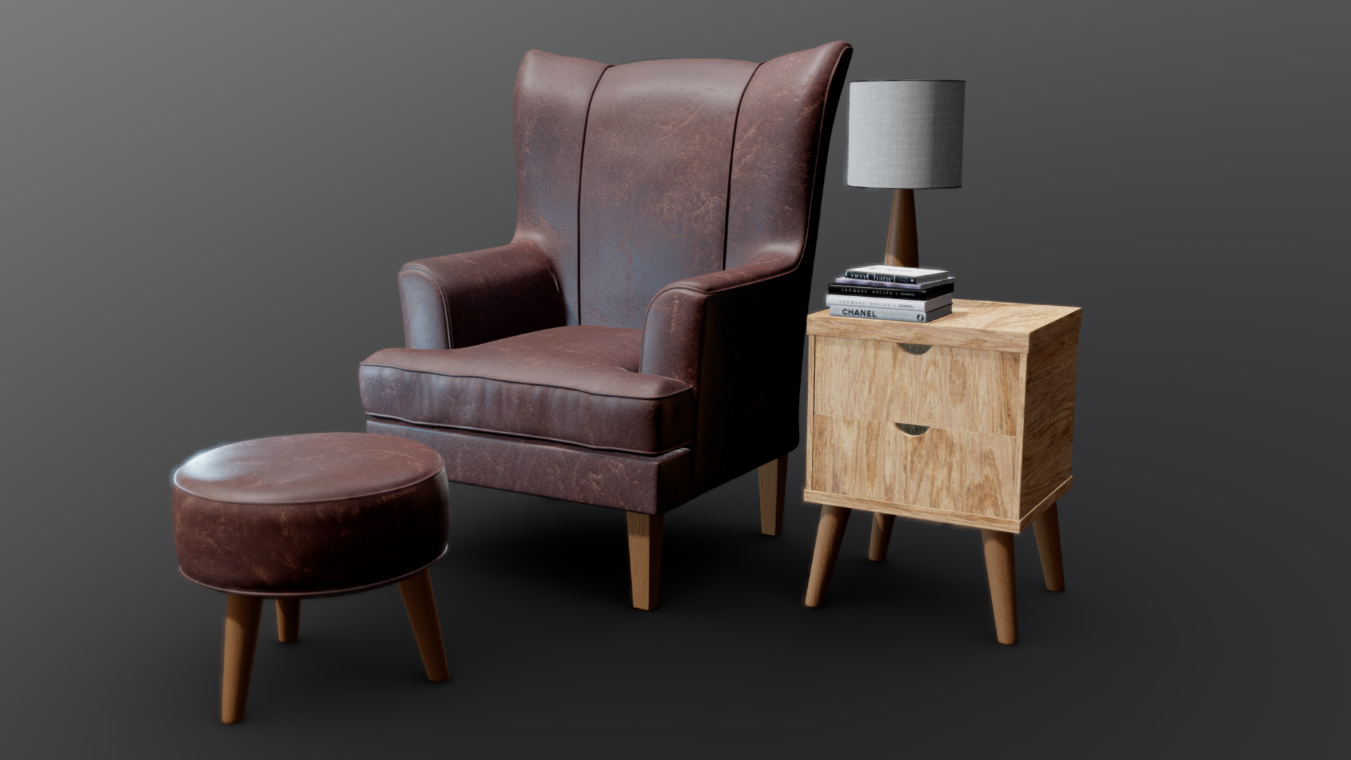 3D model Leather Chair Set - This is a 3D model of the Leather Chair Set. The 3D model is about a chair and a table.