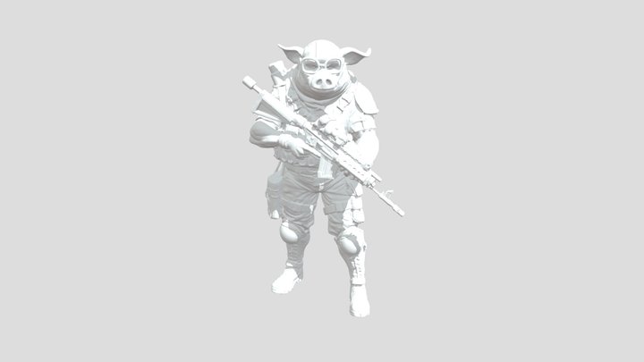 Battle soldier pig, modern suite, machine gun 3D Model