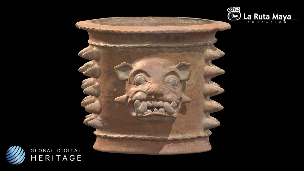 Funerary urn with feline effigy and  spikes