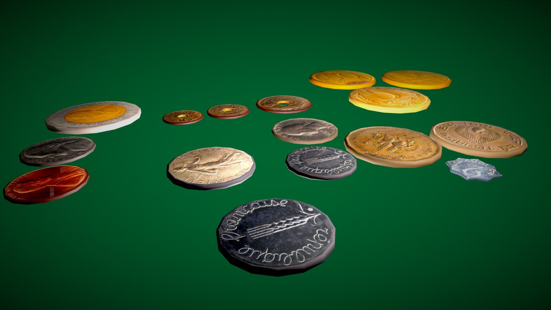 Lowpoly Antique Foreign Coins Multi Cultural 15+