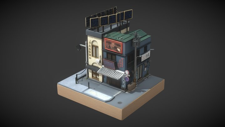 Japanese Street Stylized Miniature Building 3D Model