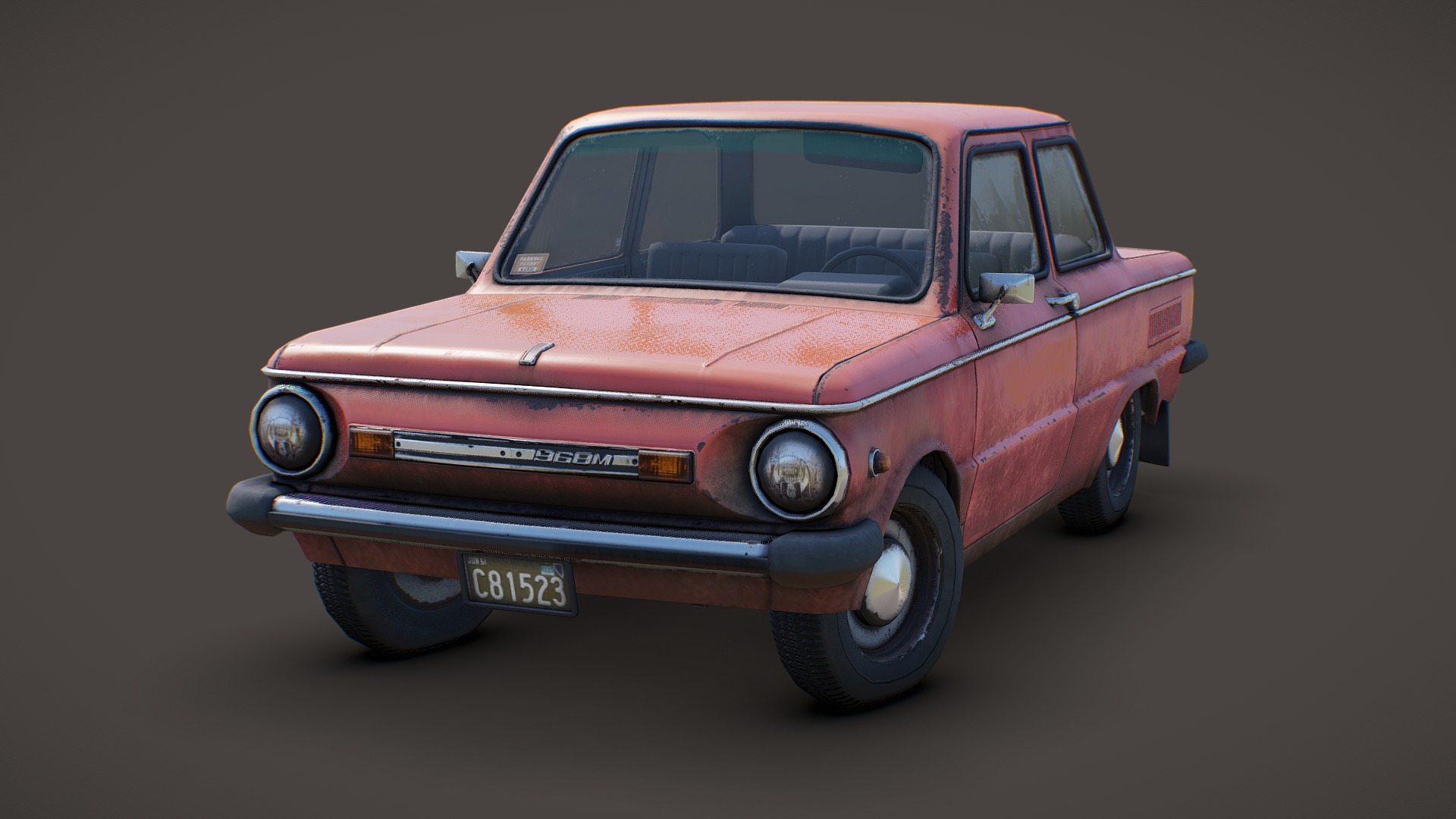 3D model 1980 ZAZ Zaporozhec 968M - This is a 3D model of the 1980 ZAZ Zaporozhec 968M. The 3D model is about a red car parked.