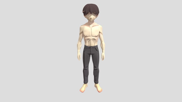 Anime-style shirtless male in jeans 3D Model