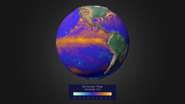 El Niño sea surface temp 12/31/2015 3D Model