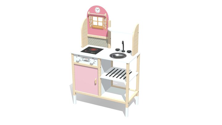 ÇG94 Ahşap Çocuk Mutfağı Pembe 3D Model