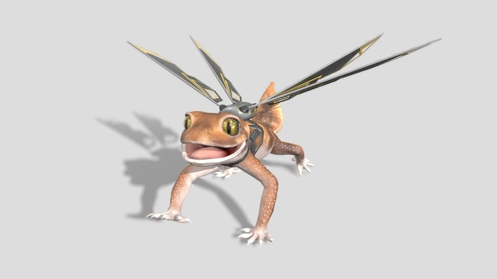 Knob-tailed gecko with mech wings (low poly <7K) 3D Model