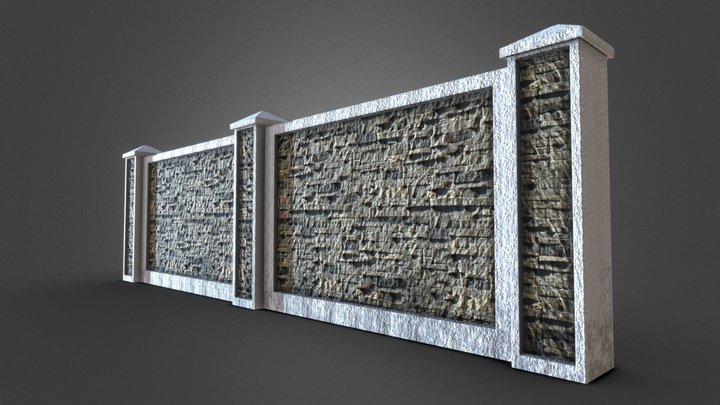 Concrete fence with metal 2 3D Model
