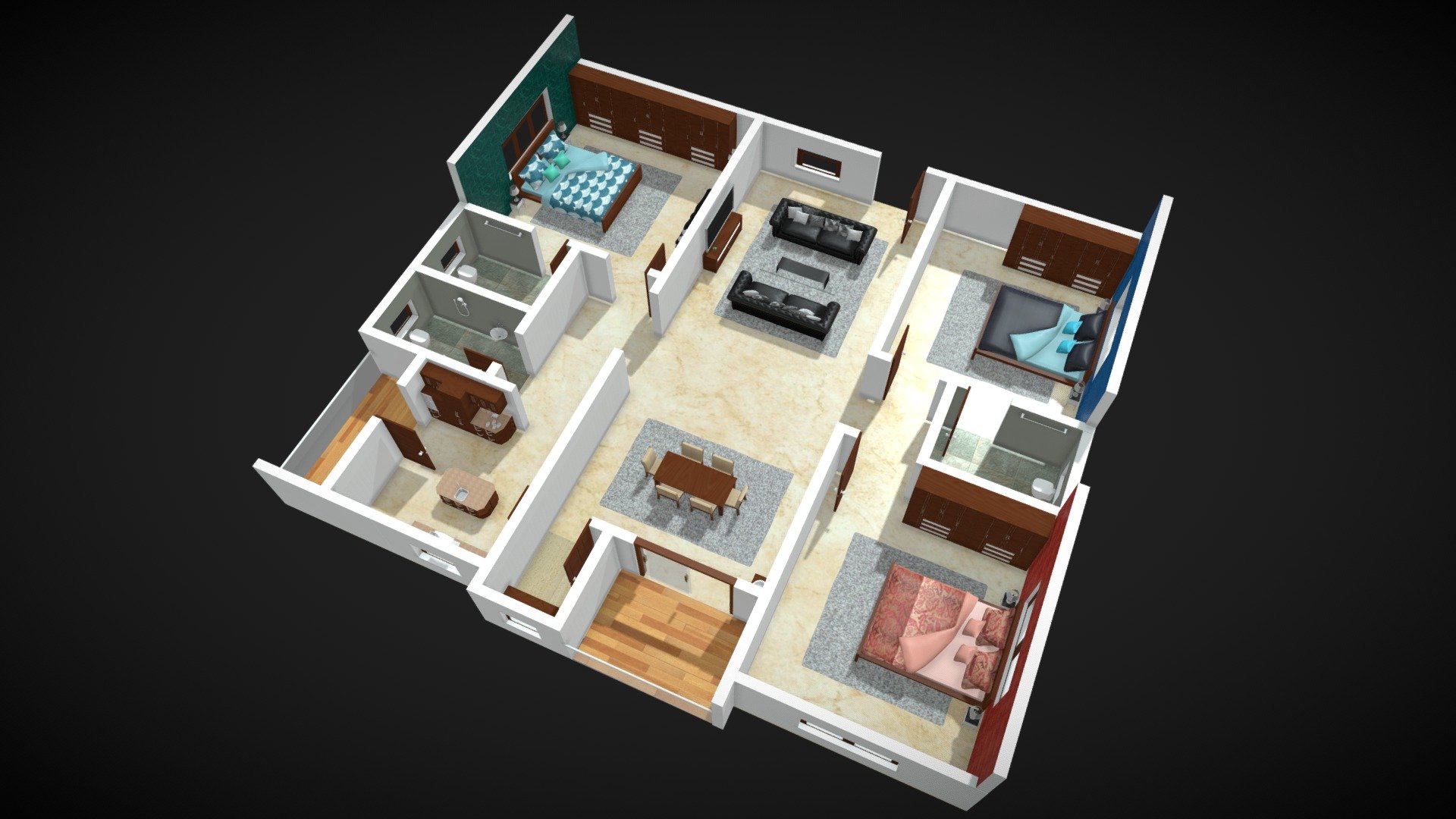 3BHK West - 1492 sft - Casa Ujjain — Sketchfab embed 3D viewer