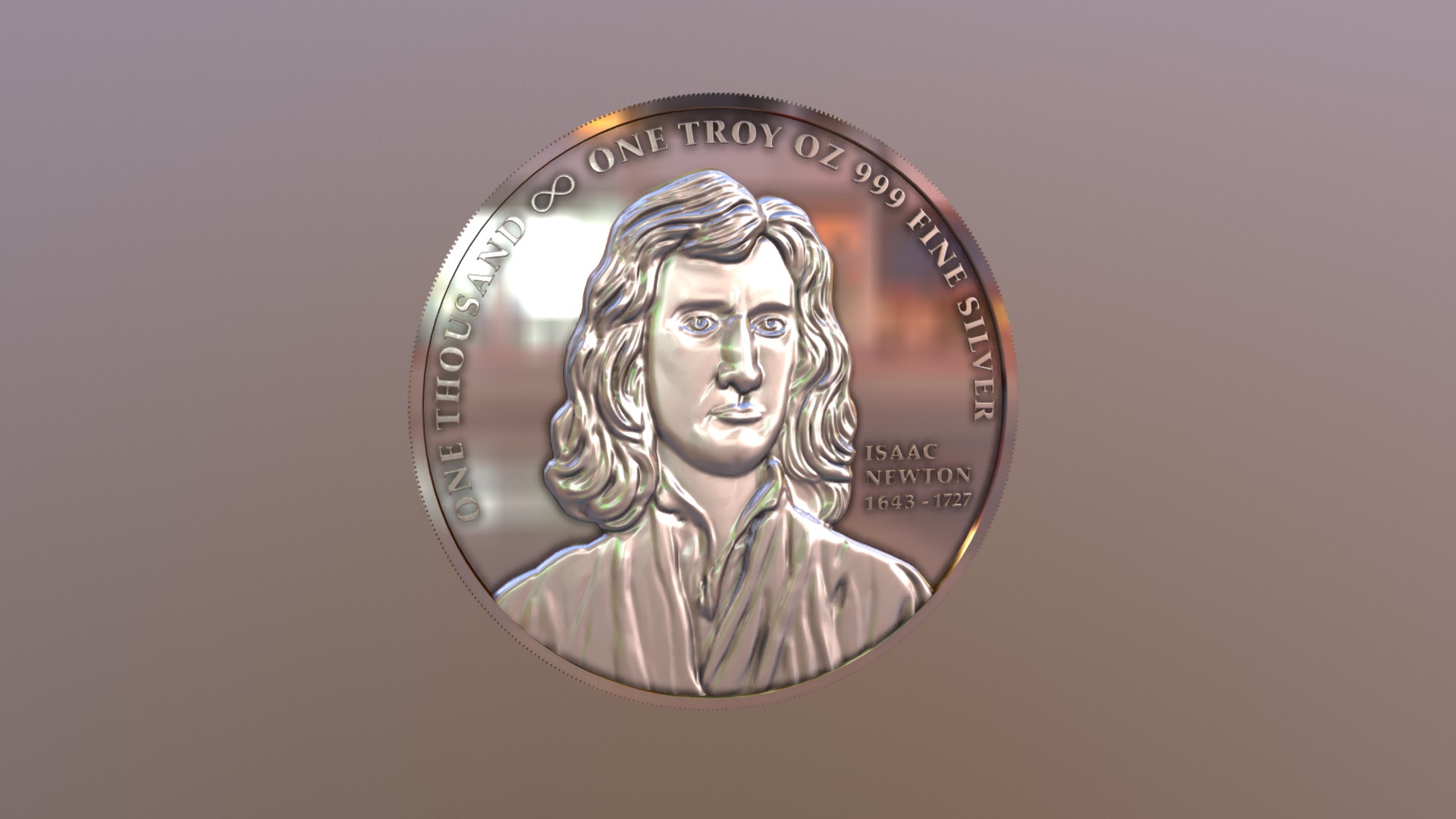 3D model Newton Bittcoin - This is a 3D model of the Newton Bittcoin. The 3D model is about a coin with a face on it.