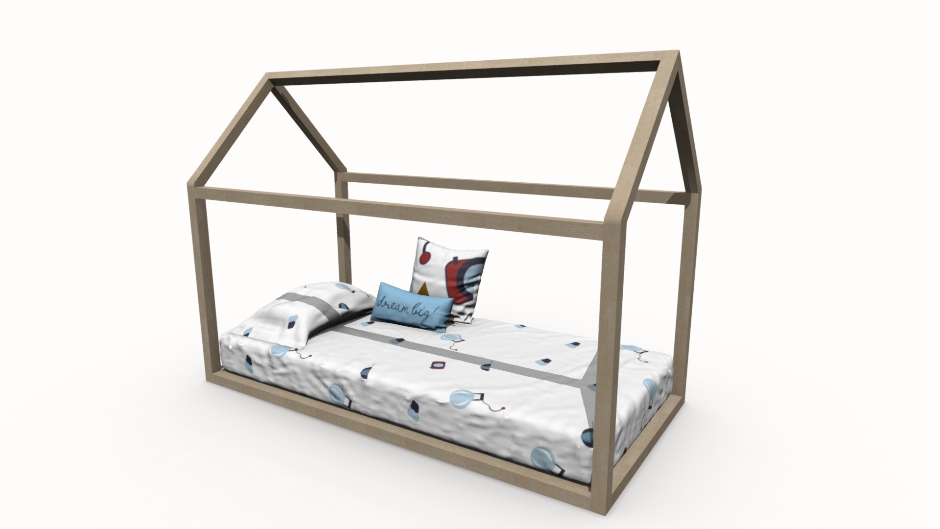 3D model Mini-Bed House - This is a 3D model of the Mini-Bed House. The 3D model is about a bed with a pillow and a blanket on it.