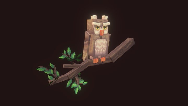 Owl on a Branch 3D Model