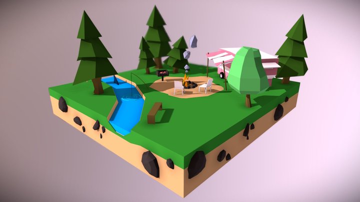 Low Poly Campground 3D Model