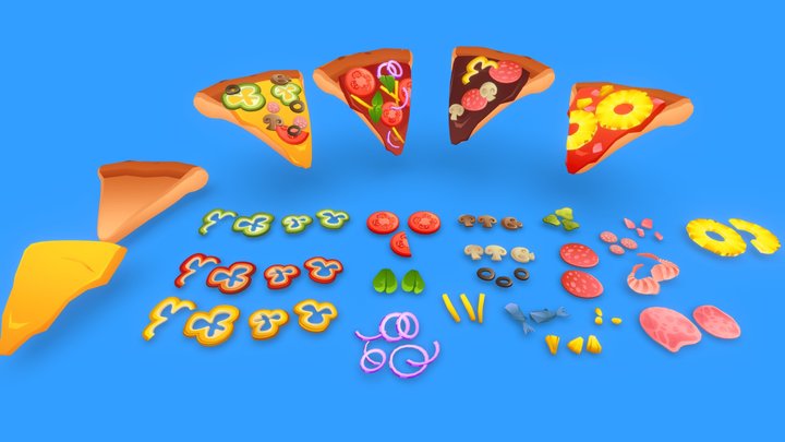 Stylized Unlit Pizza Pack 3D Model