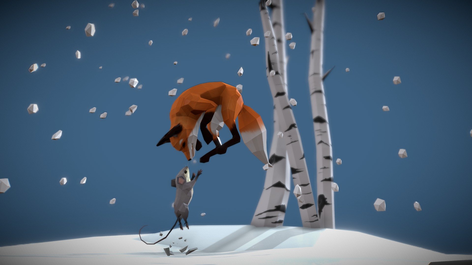 Fox and mouse playing in the air