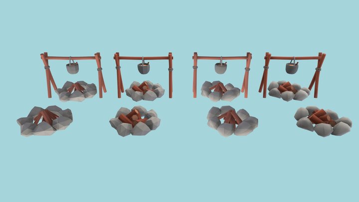 [FREE] Lowpoly Campfires 3D Models
