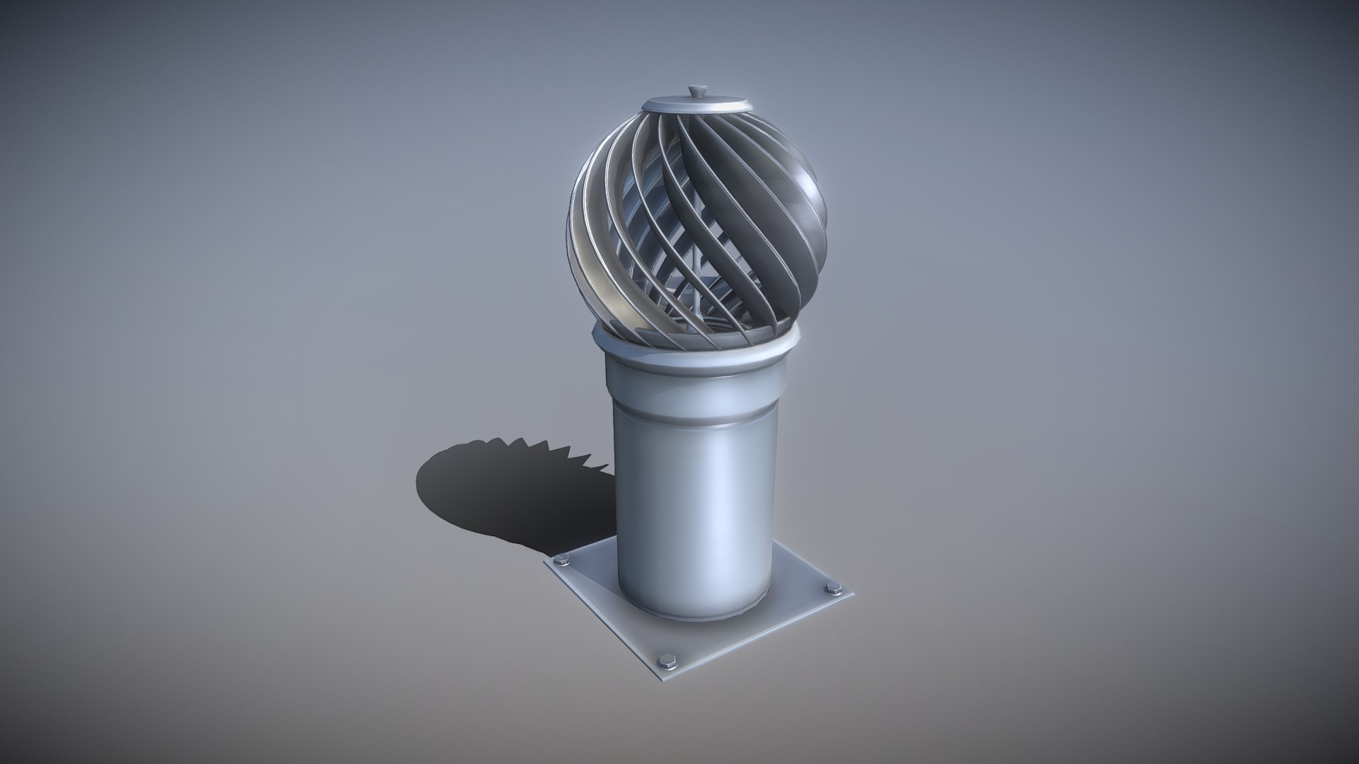 3D model Chimney Roof Exhaust Fan (Low-Poly) - This is a 3D model of the Chimney Roof Exhaust Fan (Low-Poly). The 3D model is about a silver and black trophy.
