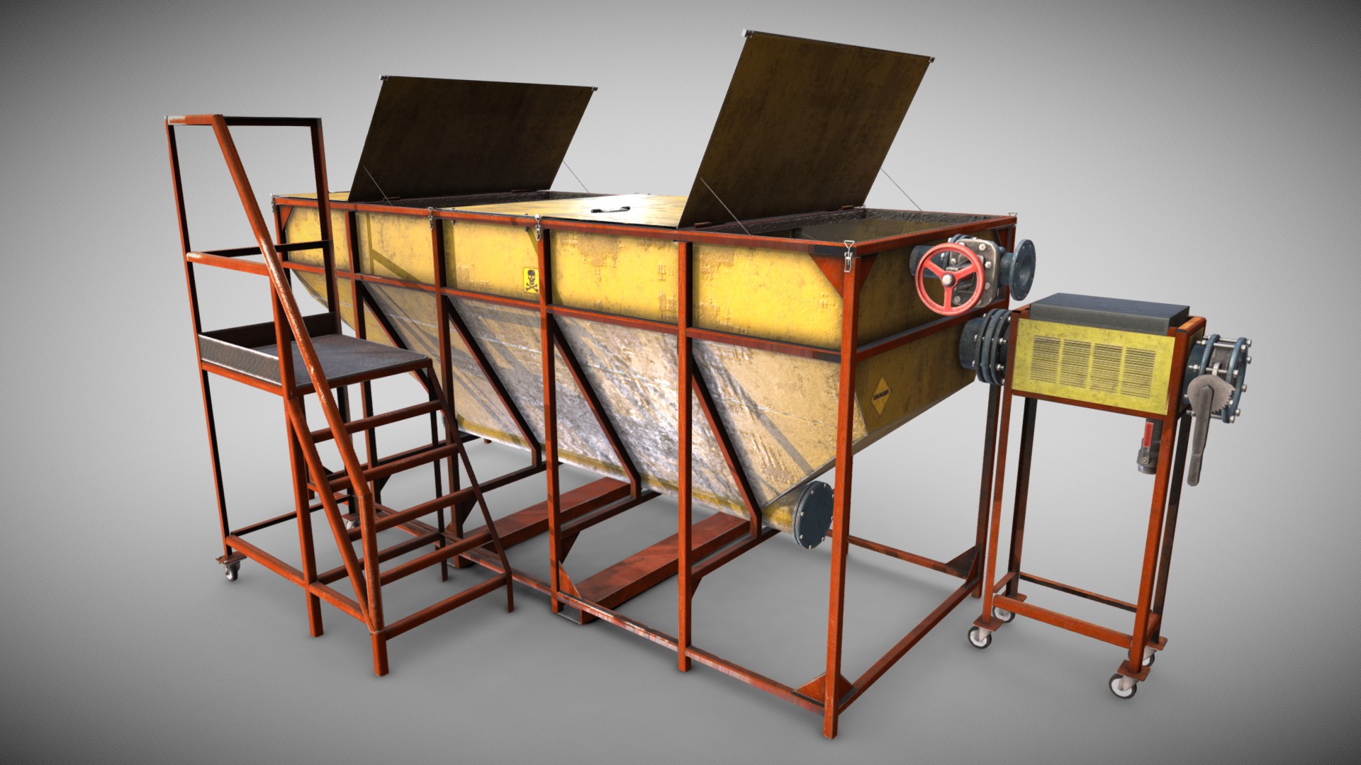 3D model Container Storage Tank - This is a 3D model of the Container Storage Tank. The 3D model is about a wooden table with a laptop on it.
