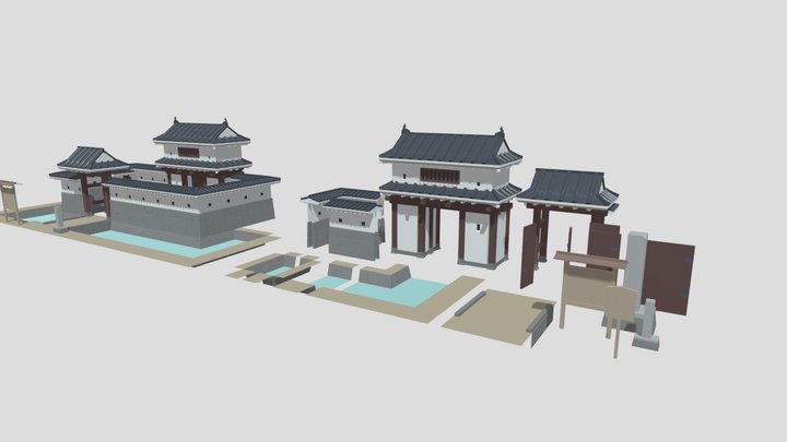 Japanese castle gate asset – Free 3D Model STL