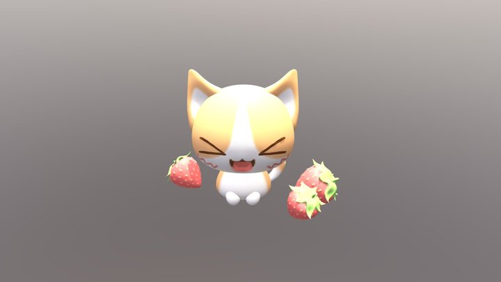 cute-cat-with-strawberries 3D Model