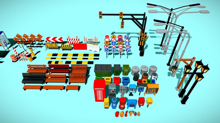 3D City Props Pack 3D Model