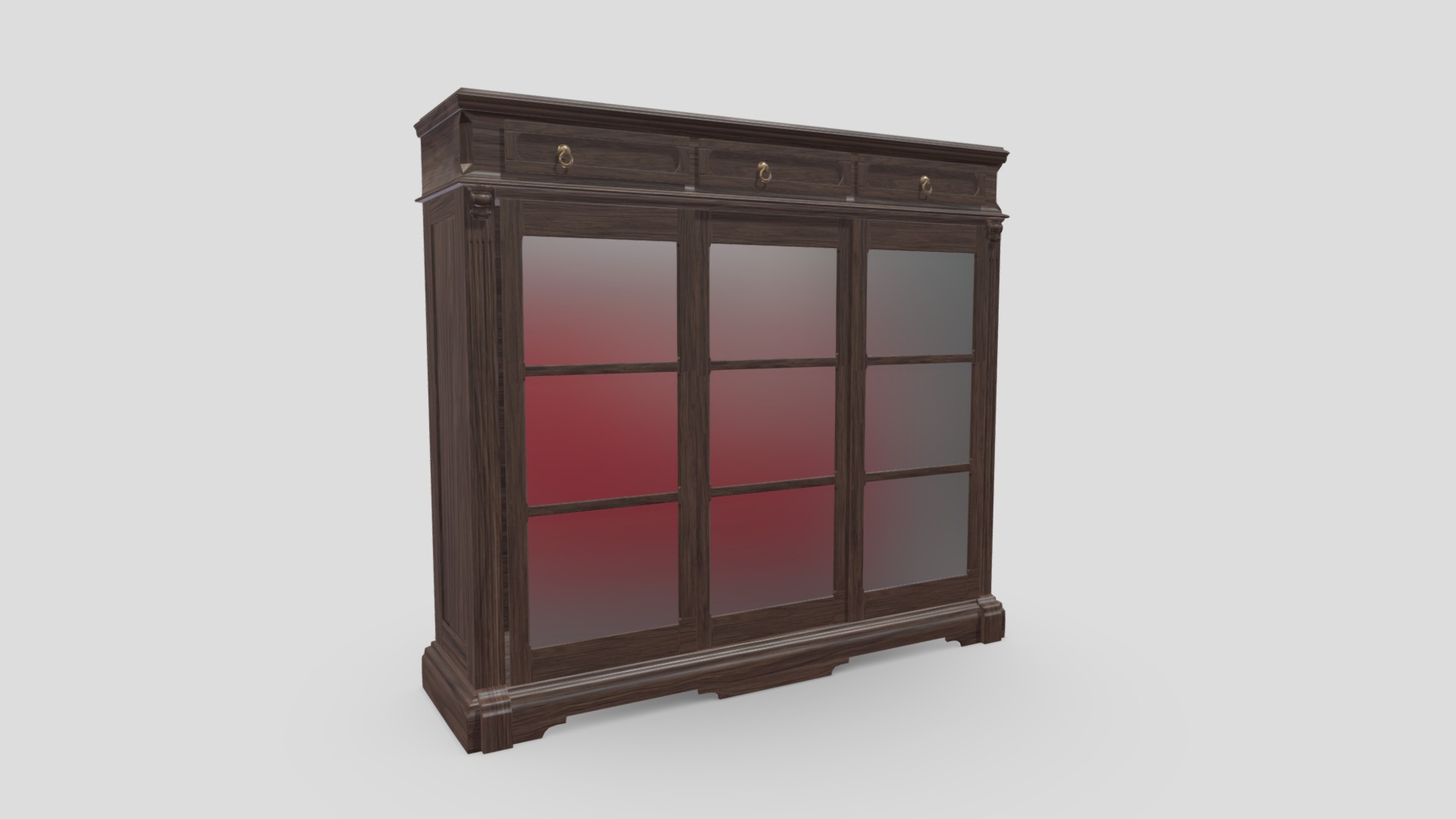 3D model Antique Cupboard 20 - This is a 3D model of the Antique Cupboard 20. The 3D model is about a wooden cabinet with a glass door.