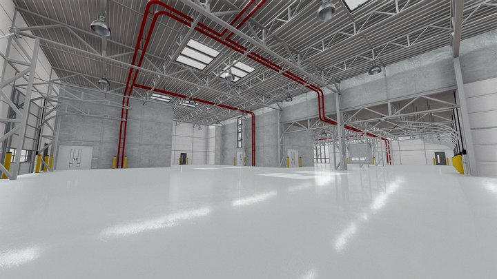 Modern unfurnished warehouse with office 3D Model